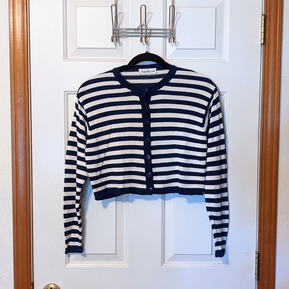 Vintage · Navy Striped Cropped Cardigan